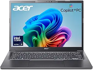 acer Aspire 14 AI Copilot+ PC | 14" WUXGA Display | Intel Core Ultra 5 Processor 226V | NPU: Up to 40 Tops - GPU: Up to 53 Tops | Intel ARC 130V | 16GB LPDDR5X | 512GB SSD | Wi-Fi 6E | A14-52M-51S1