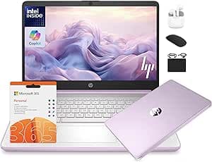 HP 14 Laptop Student Business 2025 Flagship Computer, AI Copilot, 4-Core 13th Gen Intel CPU, 16GB RAM 628GB Storage (128GB UFS+500GB Ext) 1-Yr Office 365 Long Battery HubxcelAccessory Win 11S Lavender
