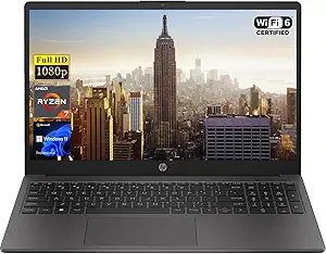 HP 255 G10 15.6" FHD Business Laptop, AMD Ryzen 7 7730U, 32GB RAM, 1TB PCIe SSD, Numeric Keypad, Webcam, Wi-Fi 6, HDMI, Windows 11 Pro, Black