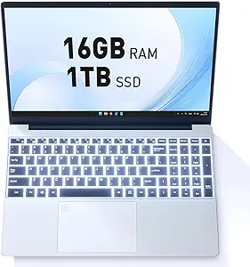 Business Laptop Computer for Work, Notebook PC for College Students, 15.6" FHD Display, 4-Core Processor, Backlit Keyboard, Fingerprint Sensor, Up to 10TB Storage, 16GB RAM, 1TB SSD, Silver