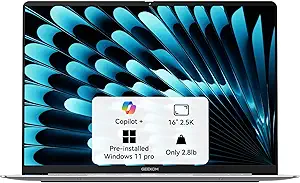 GEEKOM GeekBook X16 Pro 2.8 lbs Laptop, 16" 2.5K 16:10 Laptop Computer, Ultra 9 185H, 32GB LPDDR5x 7500MHz RAM 2TB SSD, Up to 17 Hour, USB4, Fingerprint, DTS:X Ultra Audio, Copilot, Windows 11 Pro