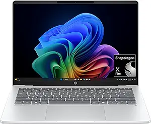 HP OmniBook 5 14 inch Next Gen AI PC, OLED Display, Snapdragon X Plus X1P-42-100, 16 GB RAM, 1 TB SSD, Qualcomm Adreno GPU, Windows 11 Home, Glacier Silver, 14-he0099nr