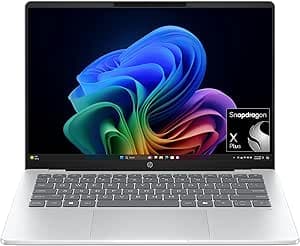 HP OmniBook 5 14 inch Next Gen AI PC, OLED Display, Snapdragon X Plus X1P-42-100, 16 GB RAM, 1 TB SSD, Qualcomm Adreno GPU, Windows 11 Home, Copilot+ PC, Glacier Silver, 14-he0099nr