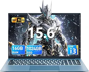 SGIN 15.6 Inch Laptop Computer, Win 11 Laptops with 16GB RAM 1024GB SSD, Core i3 CPU(Up to 3.9GHz), Backlit Keyboard, 53.2WH Battery, WiFi 6, IPS FHD Display, 180° Viewing, HDMI, Type-C